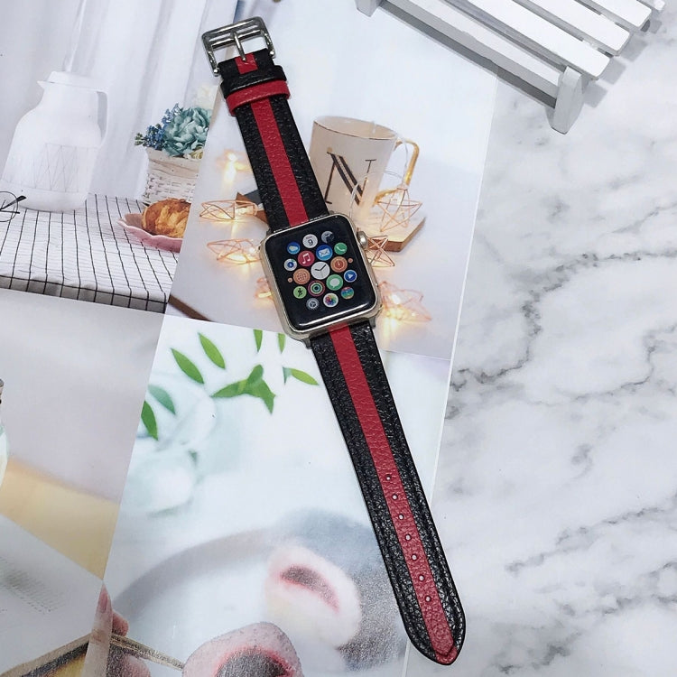 Two-color Stitching Lychee Texture Leather Replacement Strap Watchband