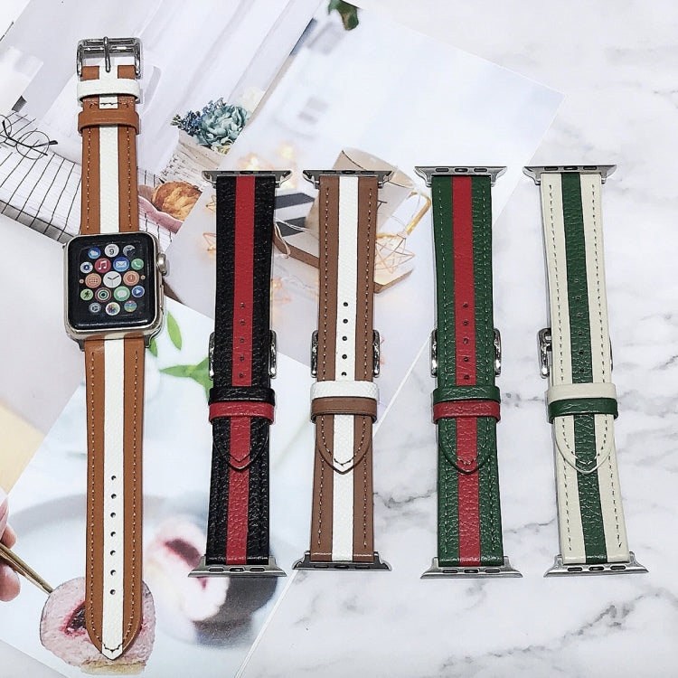 Two-color Stitching Lychee Texture Leather Replacement Strap Watchband