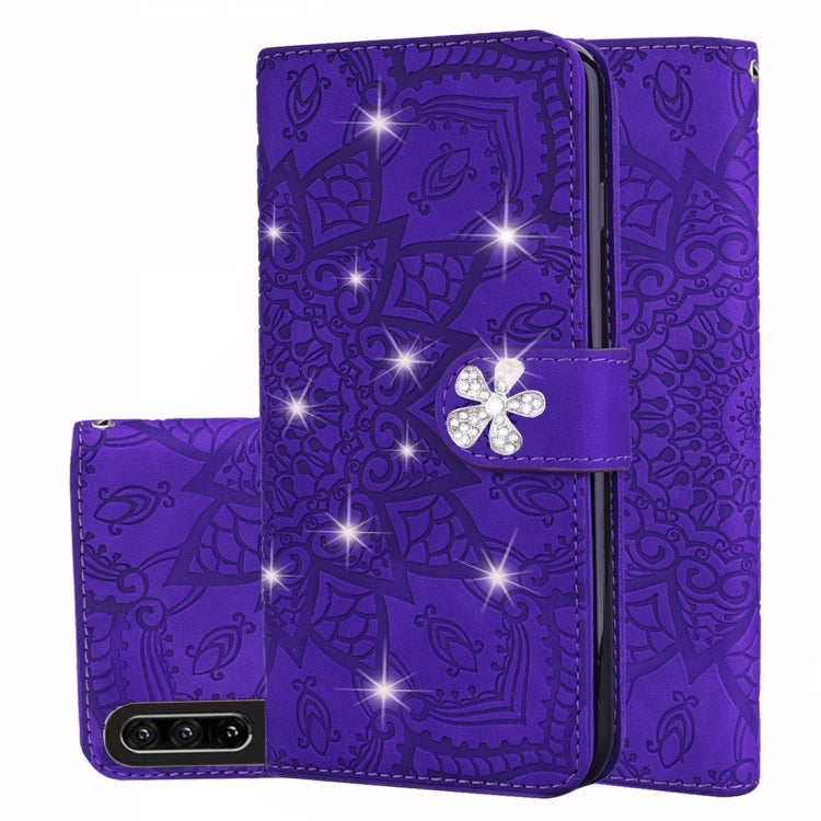 Calf Pattern Diamond Mandala Double Folding Design Embossed Leather Case with Wallet & Holder & Card Slots