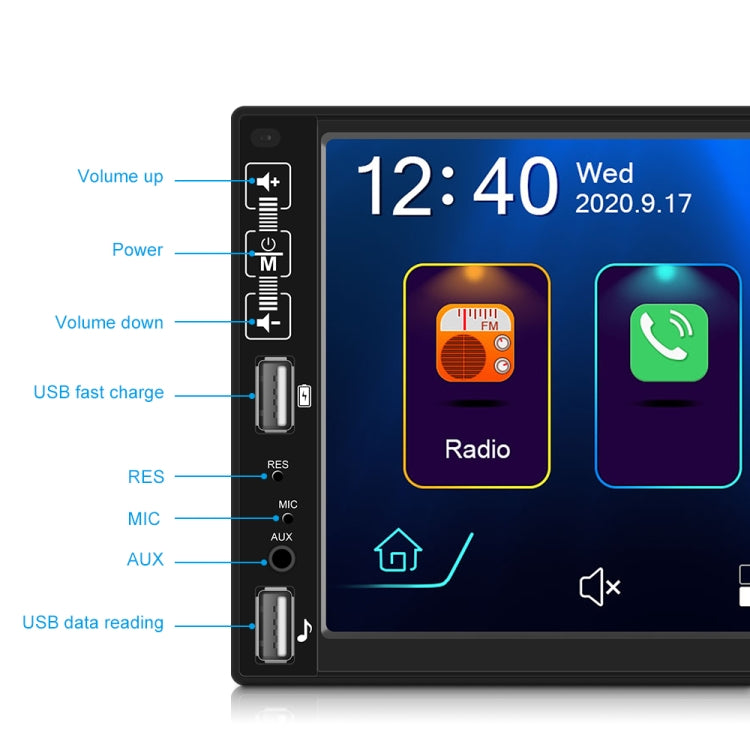 A2891 7 inch Car HD MP5 Carplay Bluetooth Music Player Reversing Image All-in-one Machine Support FM / U Disk with Remote Controler