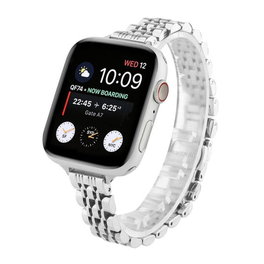 Small Waist Seven Beads Stainless Steel Strap Watchband For Apple Watch Series 6 & SE &