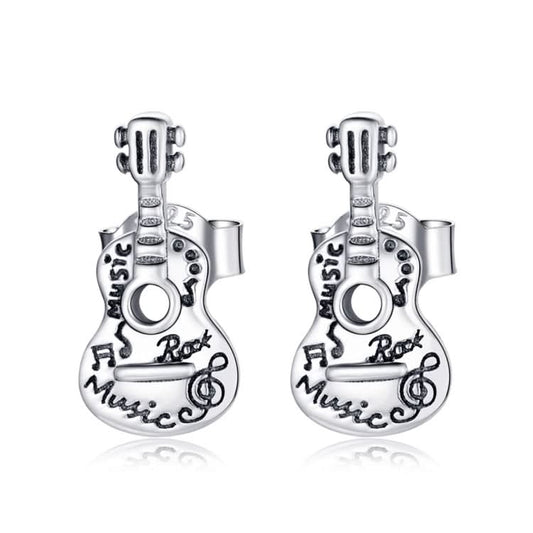 S925 Sterling Silver Retro Guitar Ear Studs Women Earrings Reluova