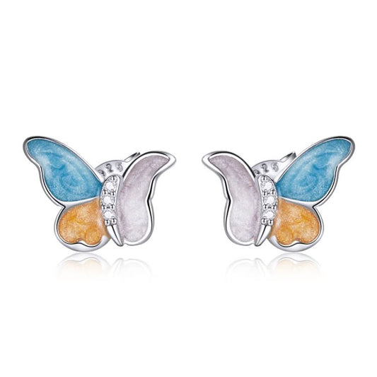 S925 Sterling Silver Three Colors Butterfly Ear Studs Women Earrings Reluova