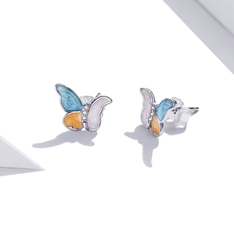 S925 Sterling Silver Three Colors Butterfly Ear Studs Women Earrings Reluova