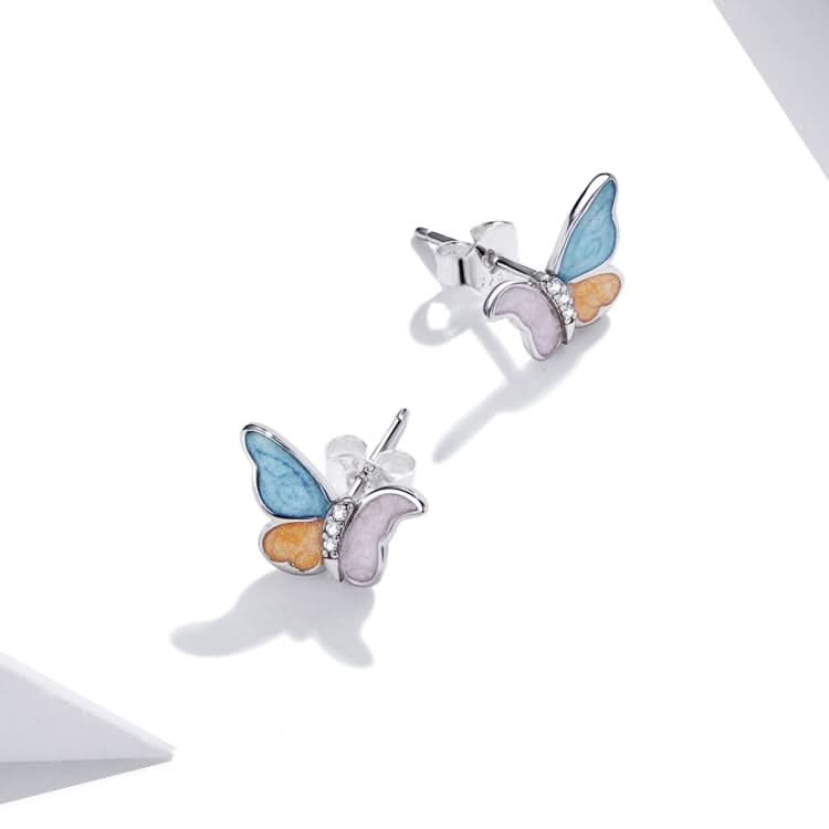 S925 Sterling Silver Three Colors Butterfly Ear Studs Women Earrings Reluova