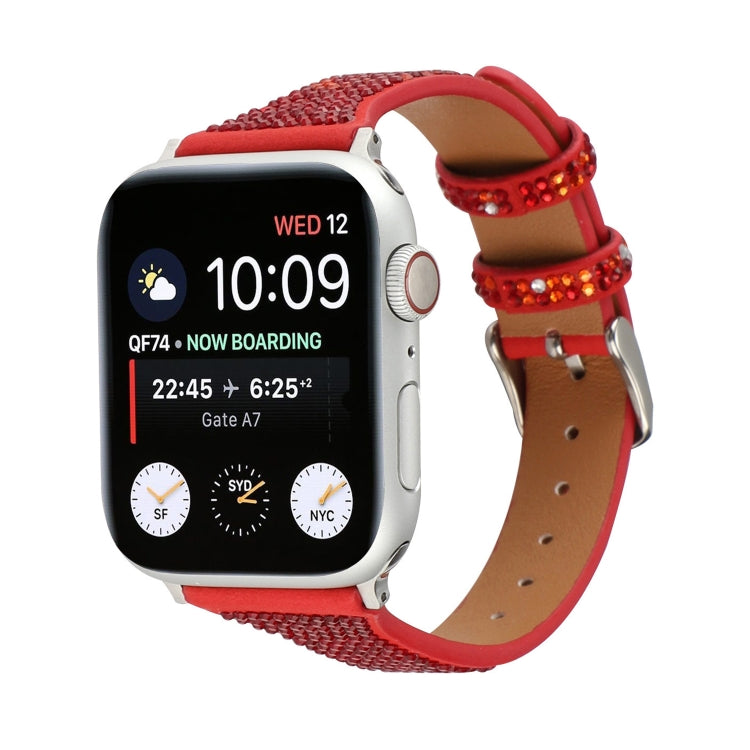 T-shaped Small Waist Flashing Diamond Genuine Leather Strap Watchband For Apple Watch Series