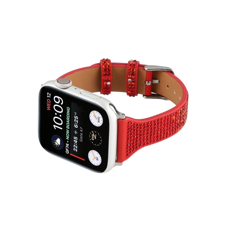 T-shaped Small Waist Flashing Diamond Genuine Leather Strap Watchband For Apple Watch Series