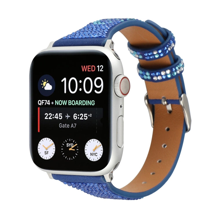 T-shaped Small Waist Flashing Diamond Genuine Leather Strap Watchband For Apple Watch Series