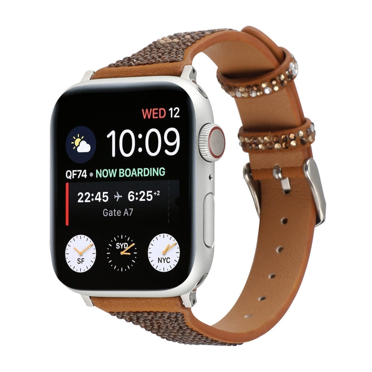 T-shaped Small Waist Flashing Diamond Genuine Leather Strap Watchband For Apple Watch Series