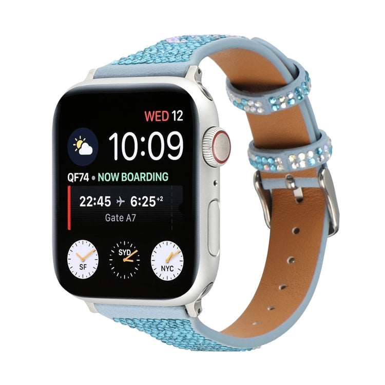 T-shaped Small Waist Flashing Diamond Genuine Leather Strap Watchband For Apple Watch Series