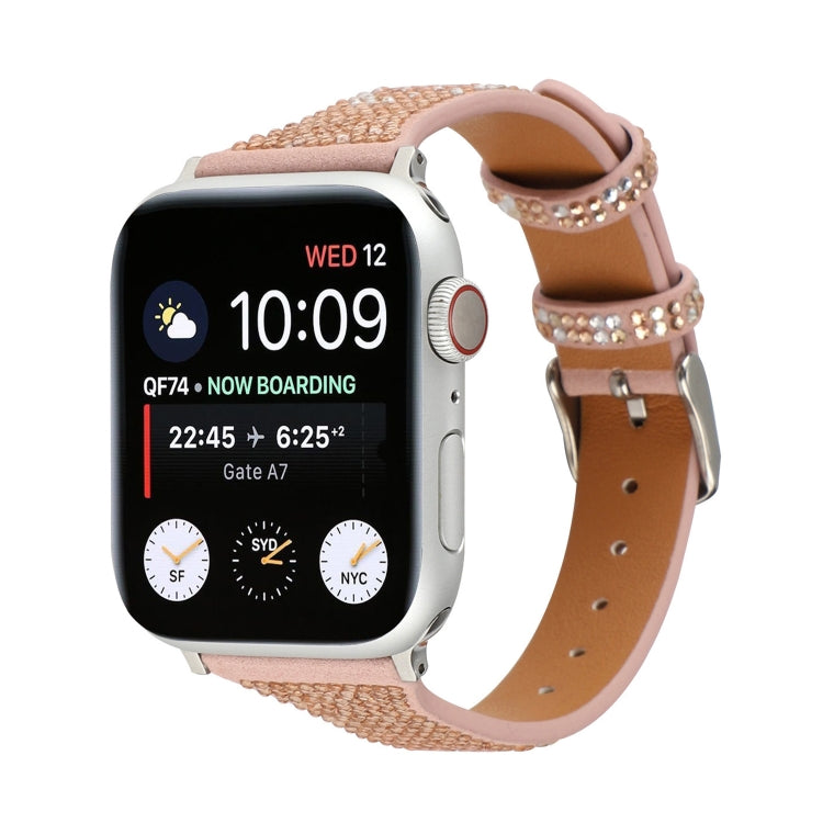 T-shaped Small Waist Flashing Diamond Genuine Leather Strap Watchband For Apple Watch Series