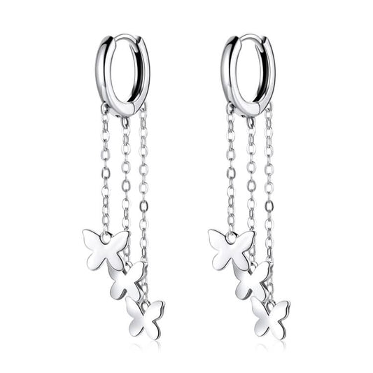 S925 Sterling Silver Tassel Butterfly Ear Stud Women Earrings Reluova