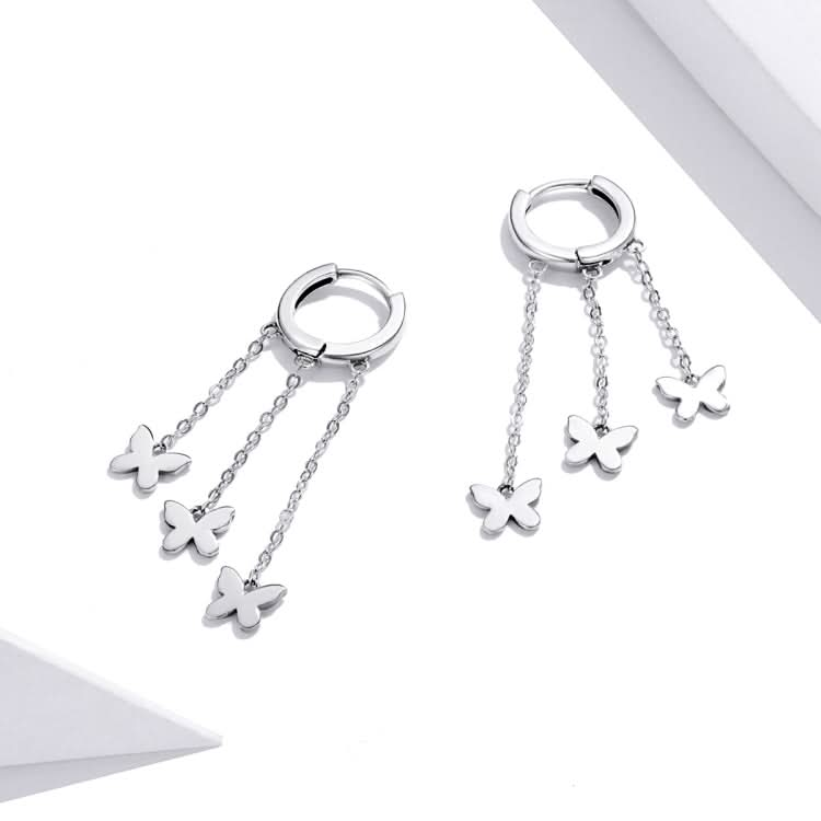 S925 Sterling Silver Tassel Butterfly Ear Stud Women Earrings Reluova