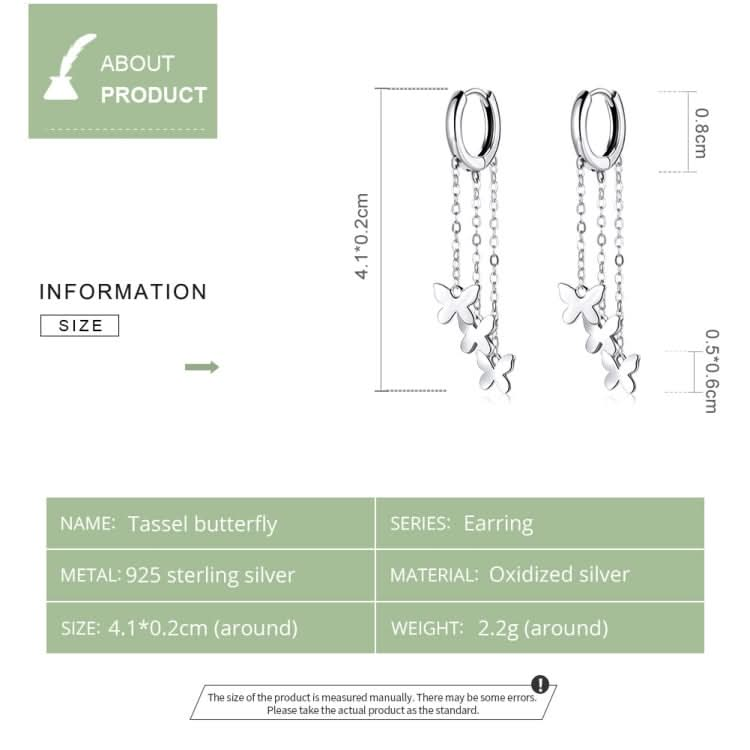 S925 Sterling Silver Tassel Butterfly Ear Stud Women Earrings Reluova