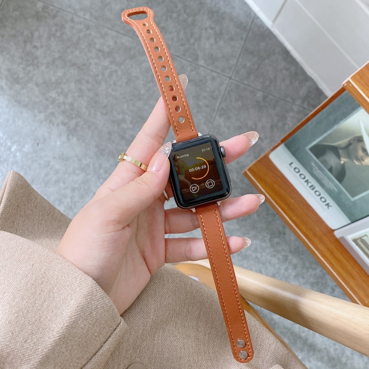 Double Studs Buckle Genuine Leather Strap Watchband For Apple Watch Series