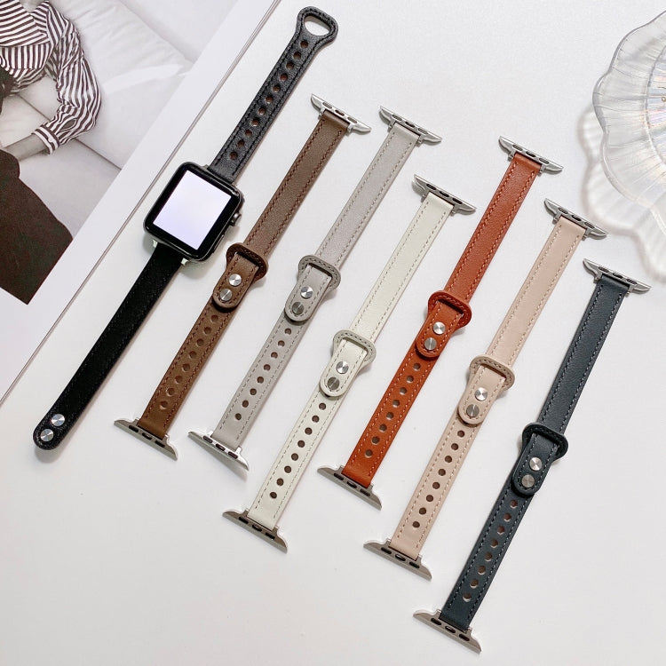 Double Studs Buckle Genuine Leather Strap Watchband For Apple Watch Series