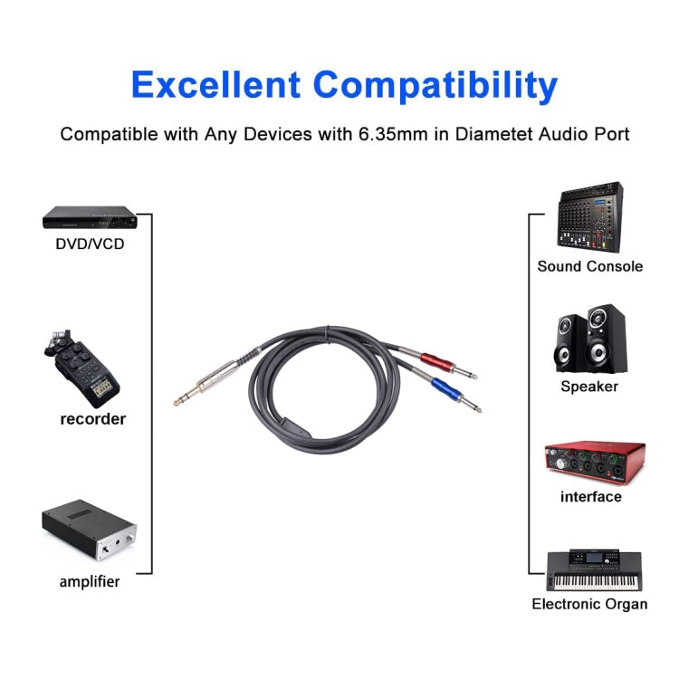 Stereo 6.35mm Male to Dual Mono 6.35mm Audio Cable Reluova