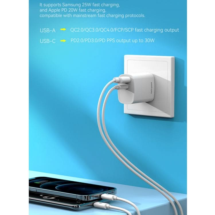 ROCK T51 31W Type-C / USB-C + USB PD Dual Ports Fast Charging Travel Charger Power Adapter,