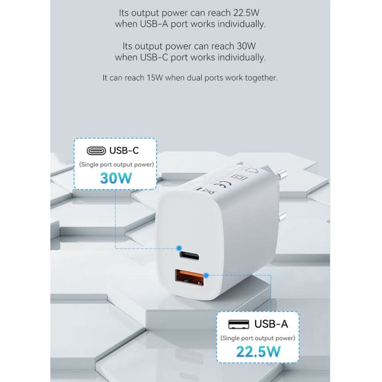 ROCK T51 31W Type-C / USB-C + USB PD Dual Ports Fast Charging Travel Charger Power Adapter,