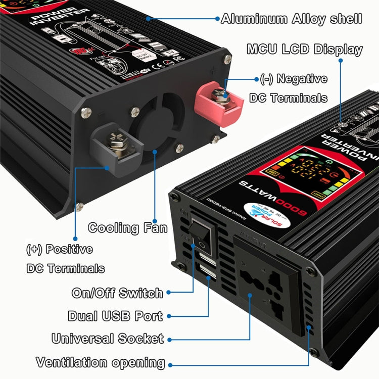 Tang III Generation 12V to 220V 6000W Car Power Inverter with LCD Display & Dual USB