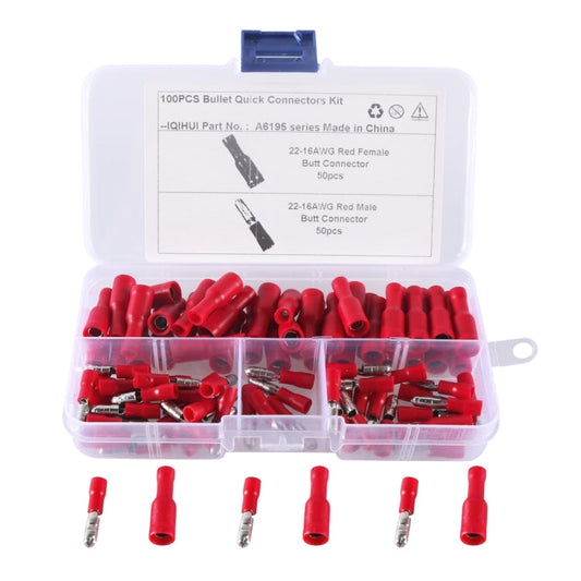 A6195 100 PCS Red AWG22~16 Car Cable Connection Cold Press Terminal Male & Female Connector ÎҵÄÉ̵ê