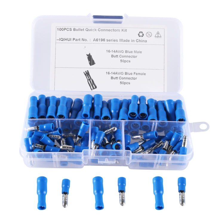 A6196 100 PCS Blue AWG16~14 Car Cable Connection Cold Press Terminal Male & Female Connector ÎҵÄÉ̵ê