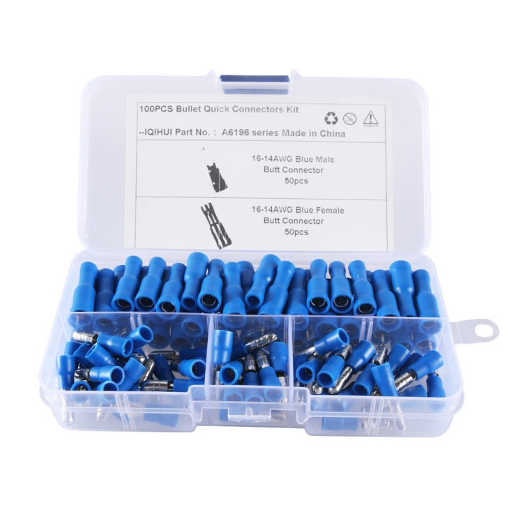 A6196 100 PCS Blue AWG16~14 Car Cable Connection Cold Press Terminal Male & Female Connector