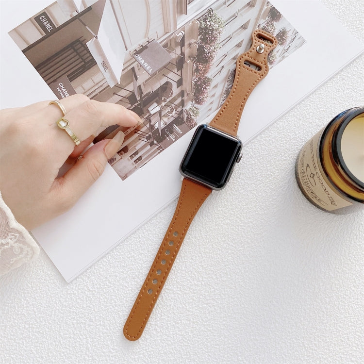 Small Waist 8-shape Reverse Buckle Leather Replacement Strap Watchband For Apple Watch Series