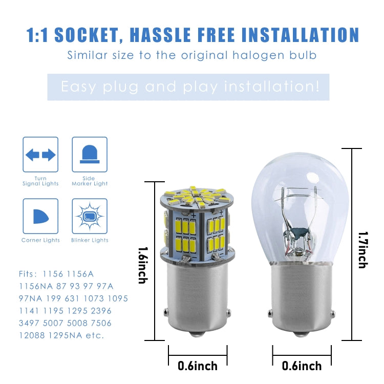 1 Pair E0052 9-14V 1156-54SMD-2835 6000K 1080LM White Light Car Decoding Turn Signal Reversing Light
