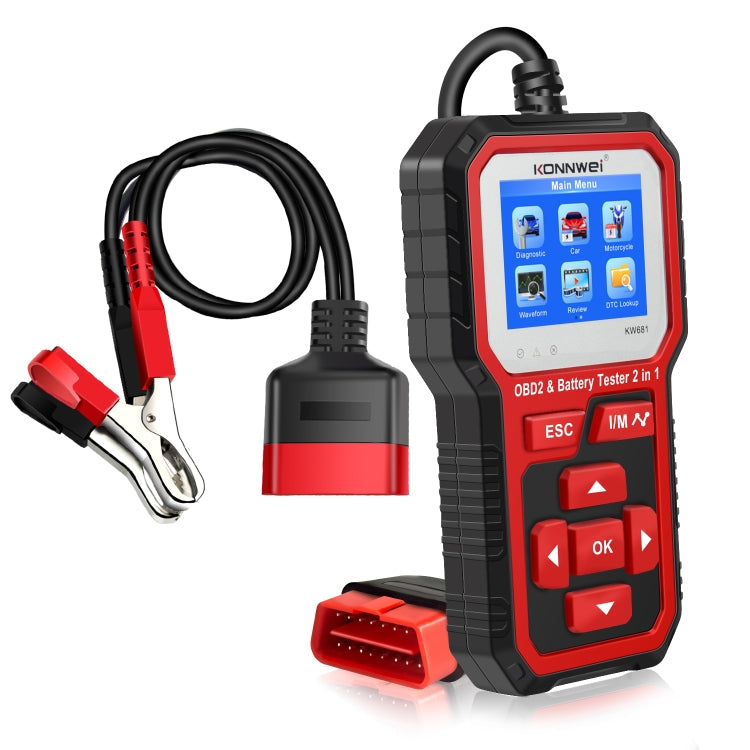 KONNWEI KW681 Car 2.4 inch TFT Screen OBD Fault Diagnosis + 6V-12V Battery Tester Support 9 Languages