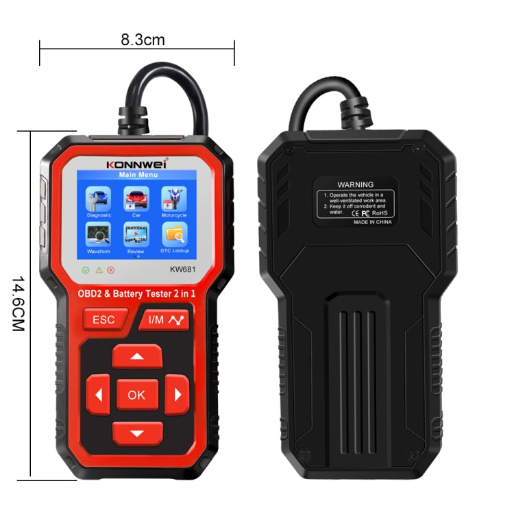 KONNWEI KW681 Car 2.4 inch TFT Screen OBD Fault Diagnosis + 6V-12V Battery Tester Support 9 Languages