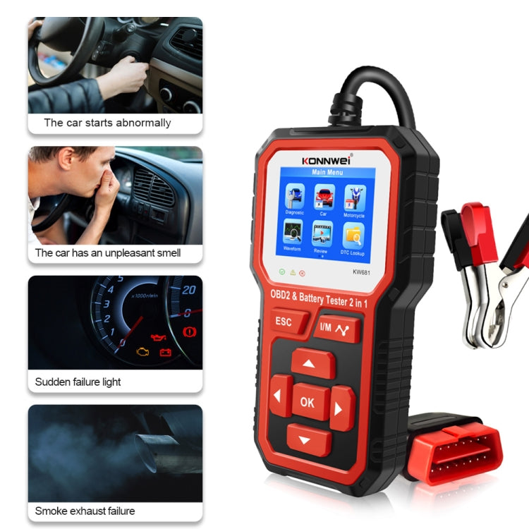 KONNWEI KW681 Car 2.4 inch TFT Screen OBD Fault Diagnosis + 6V-12V Battery Tester Support 9 Languages ÎҵÄÉ̵ê