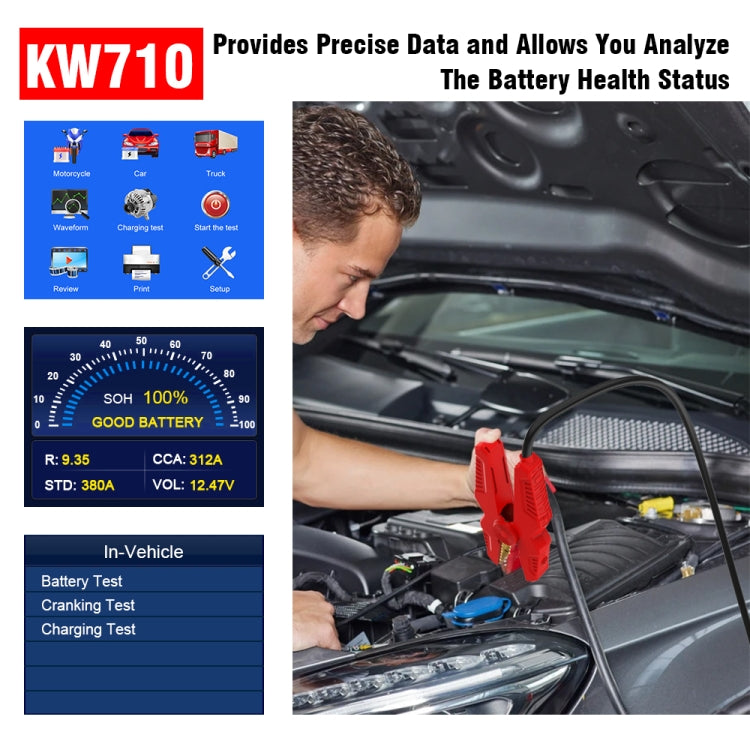 KONNWEI KW710 Car 3.2 inch 6V-24V Lead-acid Battery Tester Support 13 Languages