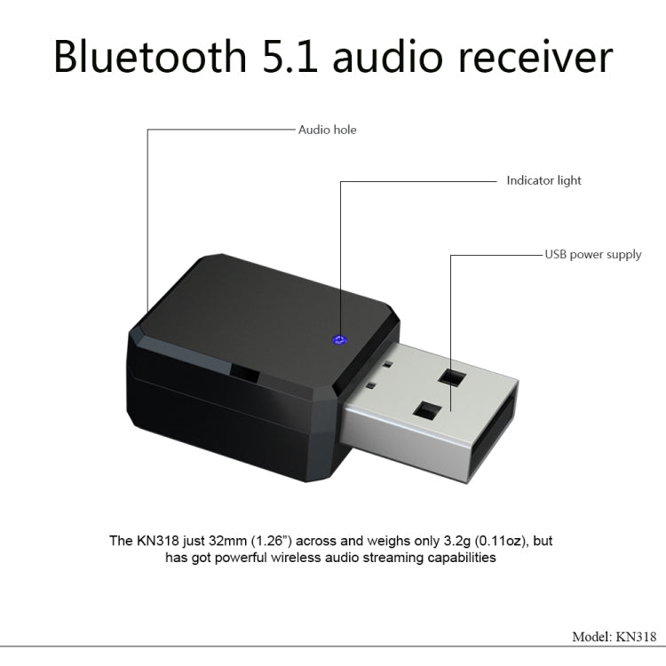 KN318 USB Bluetooth 5.1 Adapter Audio Receiver My Store