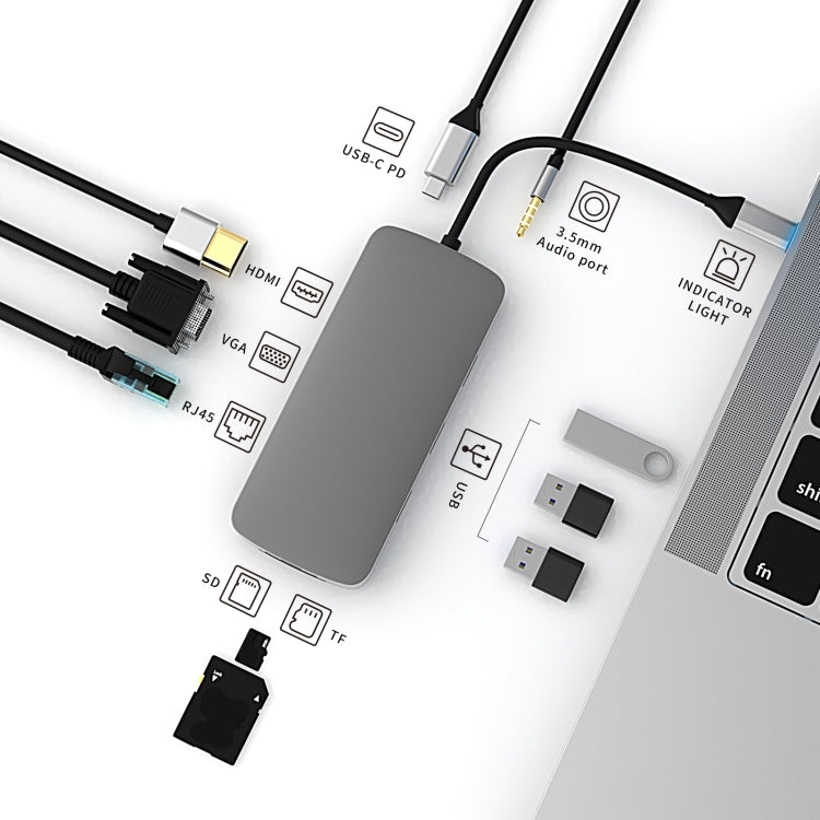 BL10V 10 in 1 USB-C / Type-C to RJ45 + VGA + HDMI + 3.5mm AUX + SD / TF Card Slot + PD USB-C / Type-C + USB 3.0 + 2 USB 2.0 Ports Docking Station HUB My Store