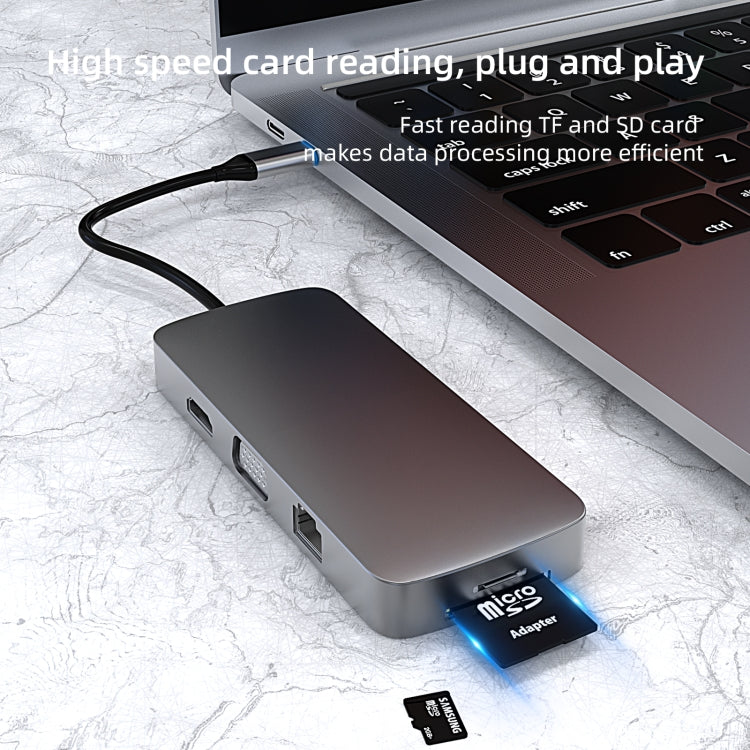 BL10V 10 in 1 USB-C / Type-C to RJ45 + VGA + HDMI + 3.5mm AUX + SD / TF Card Slot + PD USB-C / Type-C + USB 3.0 + 2 USB 2.0 Ports Docking Station HUB My Store