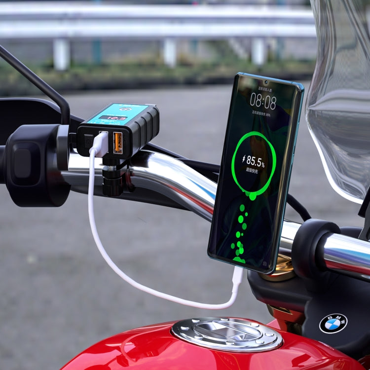 WUPP ZH-1422A1 DC12-24V Motorcycle Square Dual USB Fast Charging Charger with Switch + Voltmeter + Integrated SAE Socket