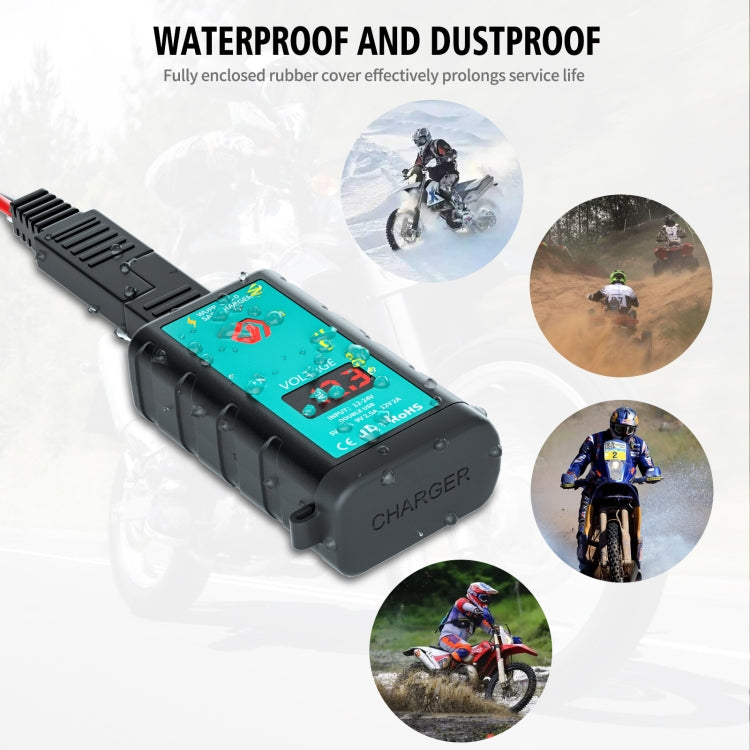 WUPP ZH-1422B1 DC12-24V Motorcycle Square Single USB + PD Fast Charging Charger with Switch + Voltmeter + Integrated SAE Socket