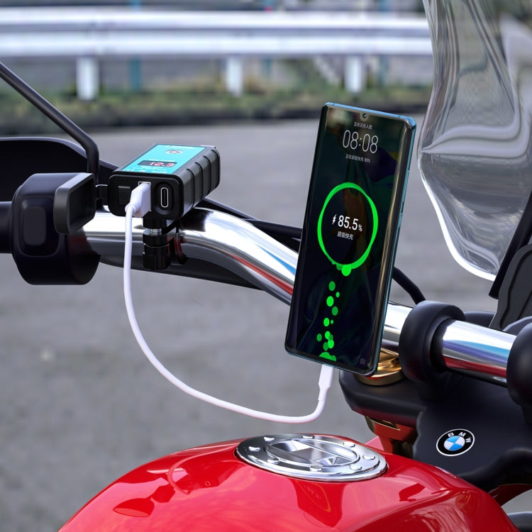 WUPP ZH-1422B1 DC12-24V Motorcycle Square Single USB + PD Fast Charging Charger with Switch + Voltmeter + Integrated SAE Socket