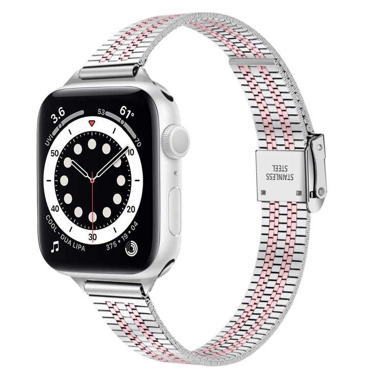 14mm Seven-beads Double Safety Buckle Slim Steel Replacement Strap Watchband For Apple Watch Series