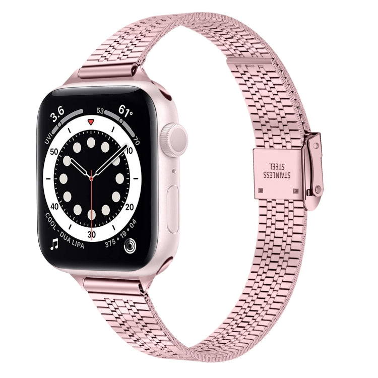 14mm Seven-beads Double Safety Buckle Slim Steel Replacement Strap Watchband For Apple Watch Series