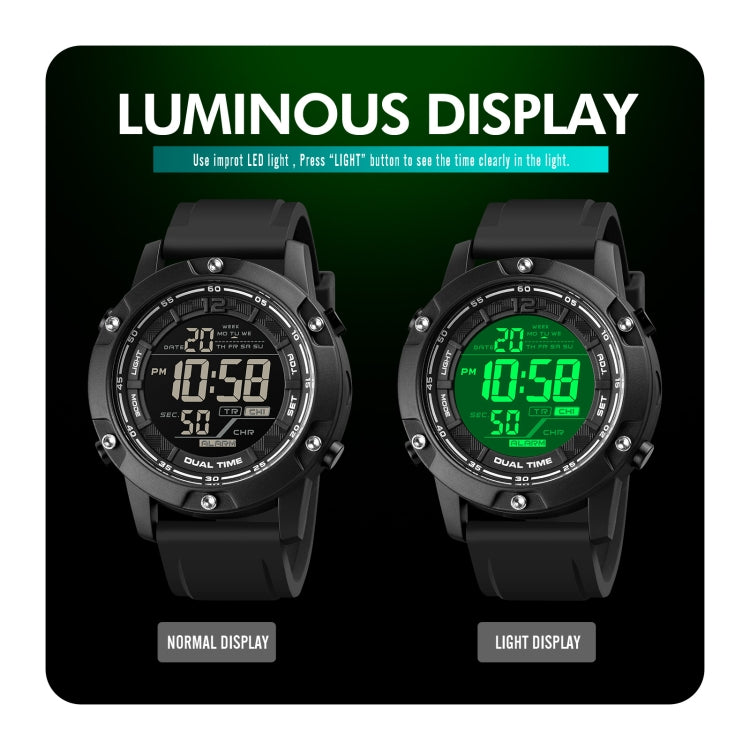 SKMEI 1762 Triplicate Round LED Dual Time Digital Display Waterproof Luminous Electronic Watch Reluova