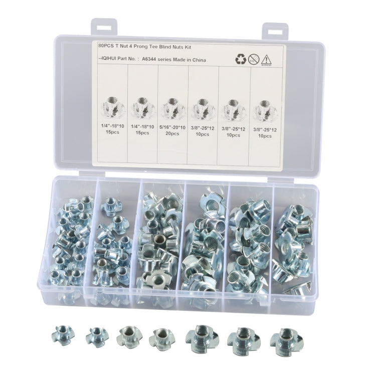 A6344 80 PCS T-Nut 4 Pronged Tee Blind Nuts Assortment Kit ÎҵÄÉ̵ê