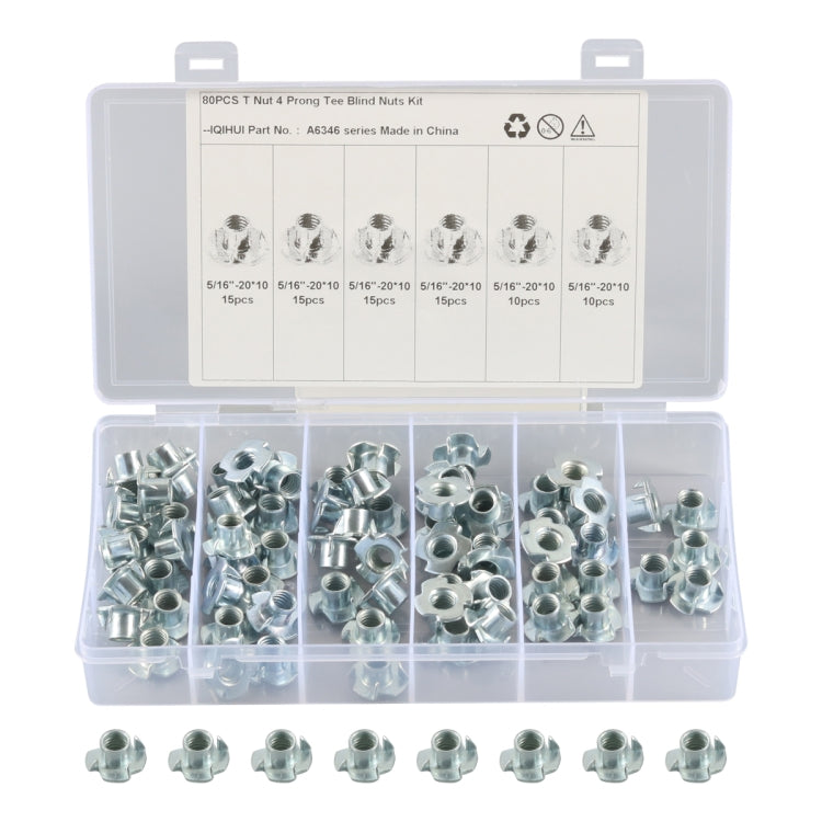 A6346 80 PCS T-Nut 4 Pronged Tee Blind Nuts Assortment Kit ÎҵÄÉ̵ê