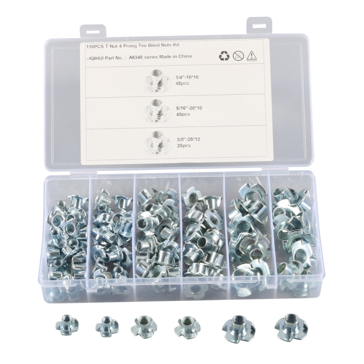 A6348 110 PCS T-Nut 4 Pronged Tee Blind Nuts Assortment Kit-Reluova