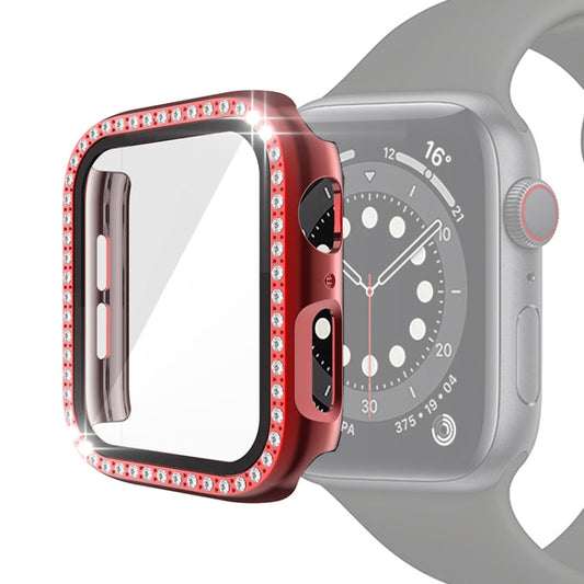 Electroplating PC Single Row Diamond Protective Case with Tempered Glass Film For Apple Watch Series