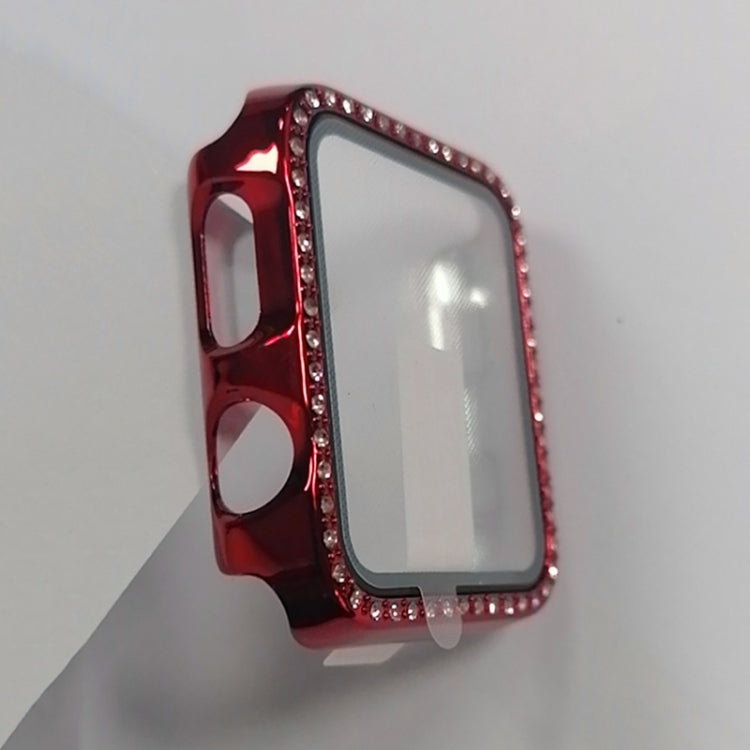 Electroplating PC Single Row Diamond Protective Case with Tempered Glass Film For Apple Watch Series