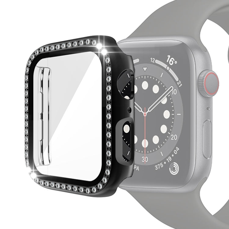 Electroplating PC Single Row Diamond Protective Case with Tempered Glass Film For Apple Watch Series