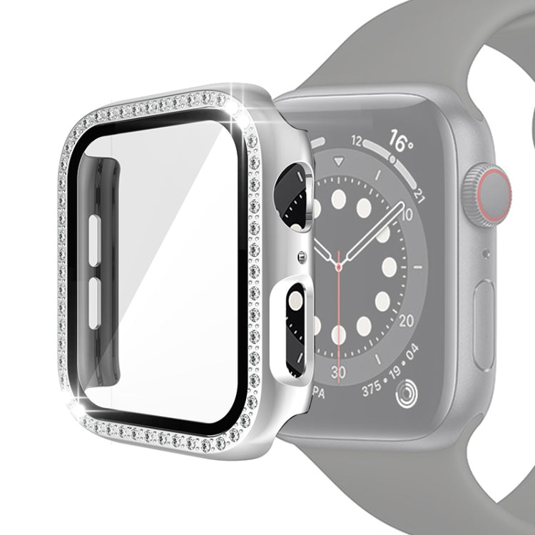 Electroplating PC Single Row Diamond Protective Case with Tempered Glass Film For Apple Watch Series