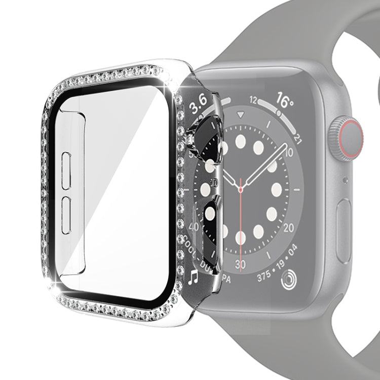 Electroplating PC Single Row Diamond Protective Case with Tempered Glass Film For Apple Watch Series